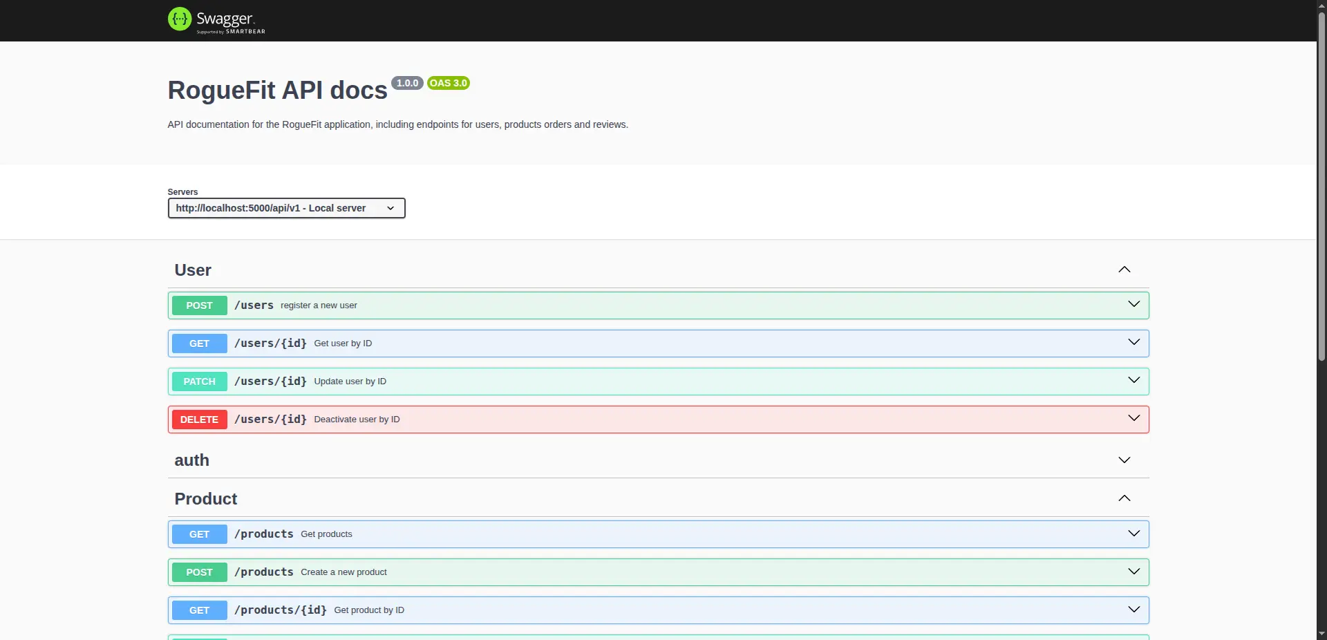 RogueFit Backend — shot 1